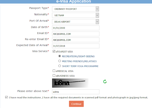Nhập thông tin cơ bản xin visa Ấn Độ online